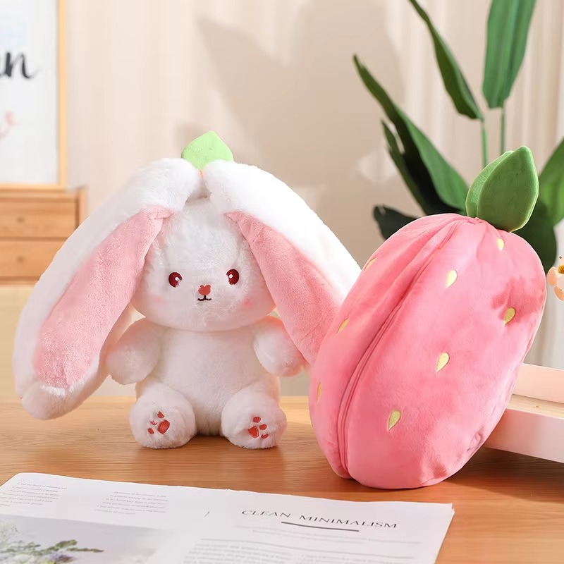 Rabbit New Creative Strawberry Rabbit Plush Soft Doll Hug Pillow | Best Quality Stuff Toy For Babies & Kids - Random Color