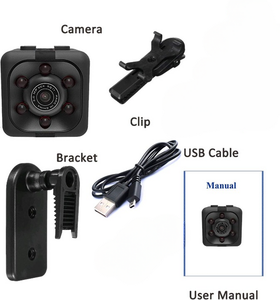 SQ6 Mini Spy Camera – HD Portable Security Camera with Night Vision & Two Stand Holders