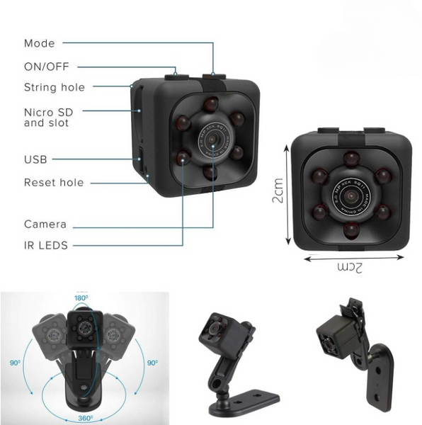 SQ6 Mini Spy Camera – HD Portable Security Camera with Night Vision & Two Stand Holders