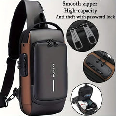Fashion Men Sling Bag Pack with Lock Waterproof Anti-Theft Chest Bag with USB Charging Port Shoulder Bag Body Backpack with TSA Lock