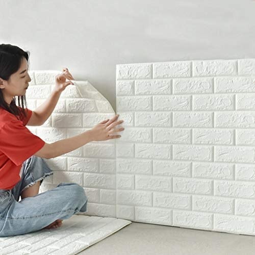 3D Wall Sticker White Brick Sheet – Waterproof Self Adhesive Wallpaper For Bedroom, Living Room, And Home Décor – Size (2x2.5FT)