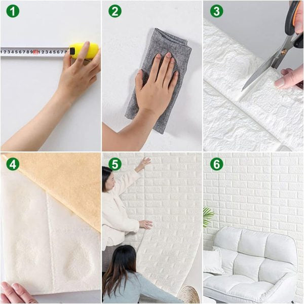 3D Wall Sticker White Brick Sheet – Waterproof Self Adhesive Wallpaper For Bedroom, Living Room, And Home Décor – Size (2x2.5FT)