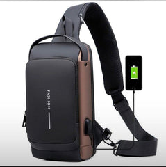 Fashion Men Sling Bag Pack with Lock Waterproof Anti-Theft Chest Bag with USB Charging Port Shoulder Bag Body Backpack with TSA Lock